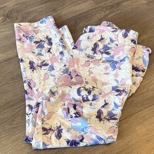 Floral Print High-Waist Women's Leggings in Pink and Purple